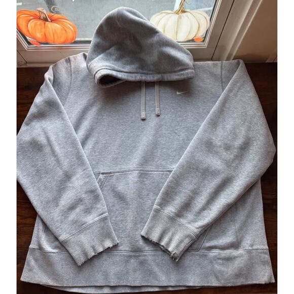 Vintage Nike Heather Grey Solo Swoosh Cotton-Blend Pullover Hoodie - Men's XL - Picture 3 of 11